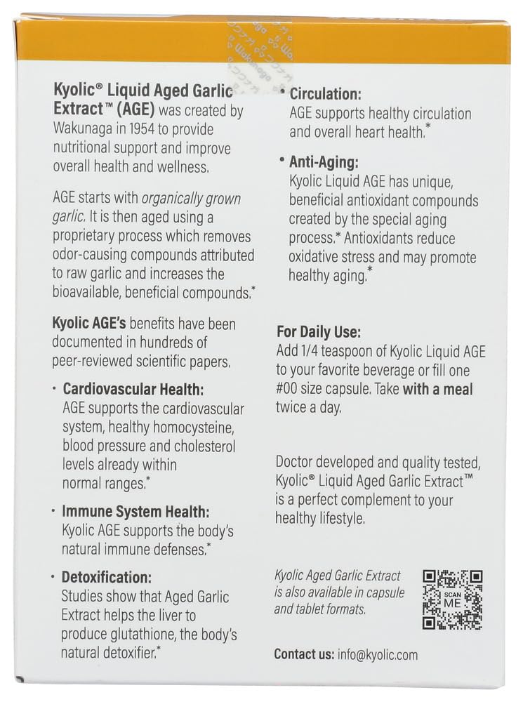 Kyolic Liquid Plain 4oz label closeup suggesting immune support.