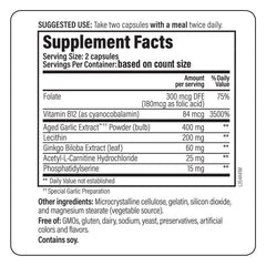 Kyolic Neuro-Logic ingredients icons highlight lecithin and ginkgo for cognitive wellness.
