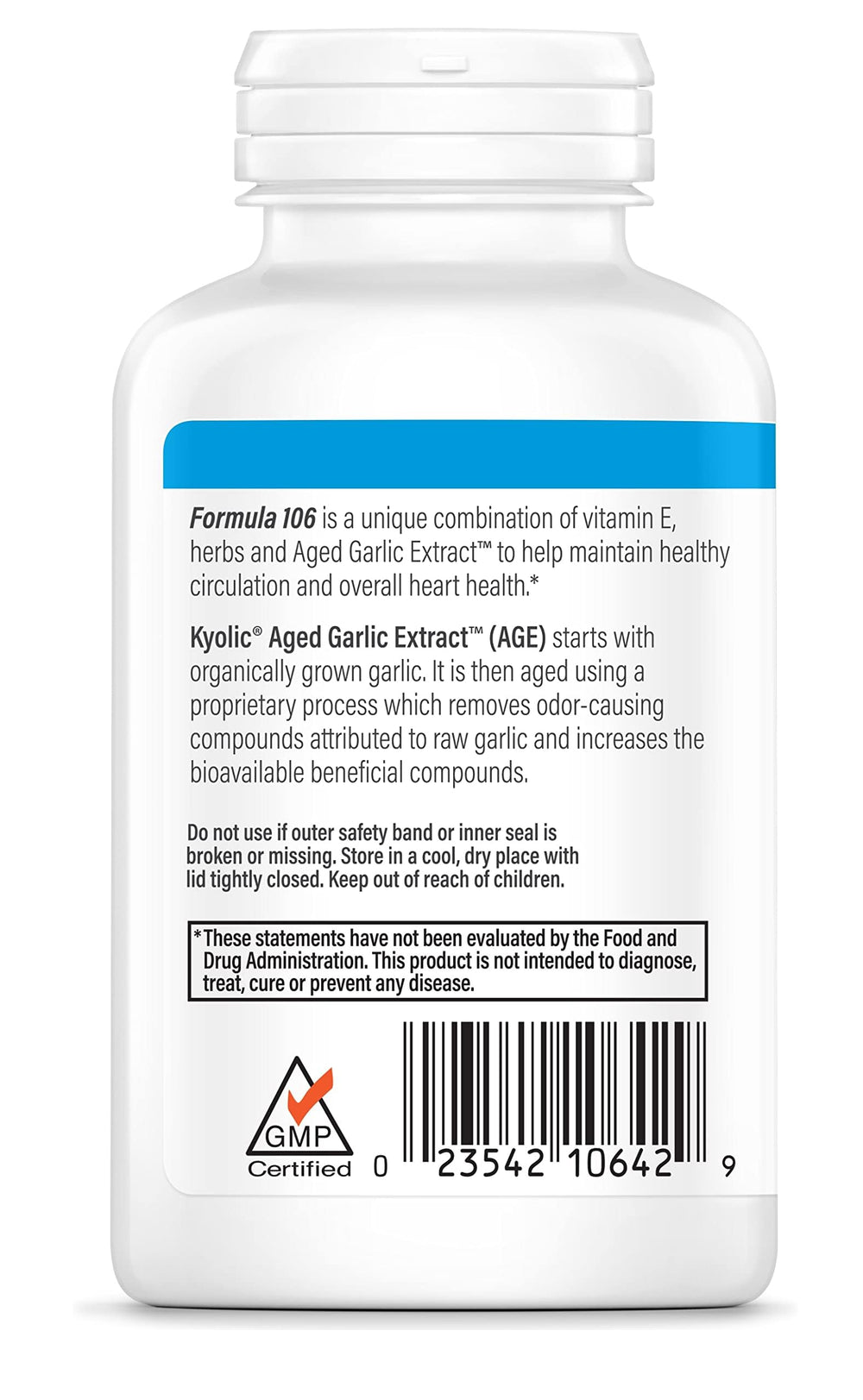 Kyolic organic garlic bulbs label emphasizes non-GMO sourcing and quality.