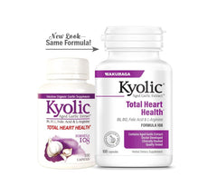 Packaging of Kyolic organic, non-GMO garlic supplement emphasizing clean ingredients for wellness.