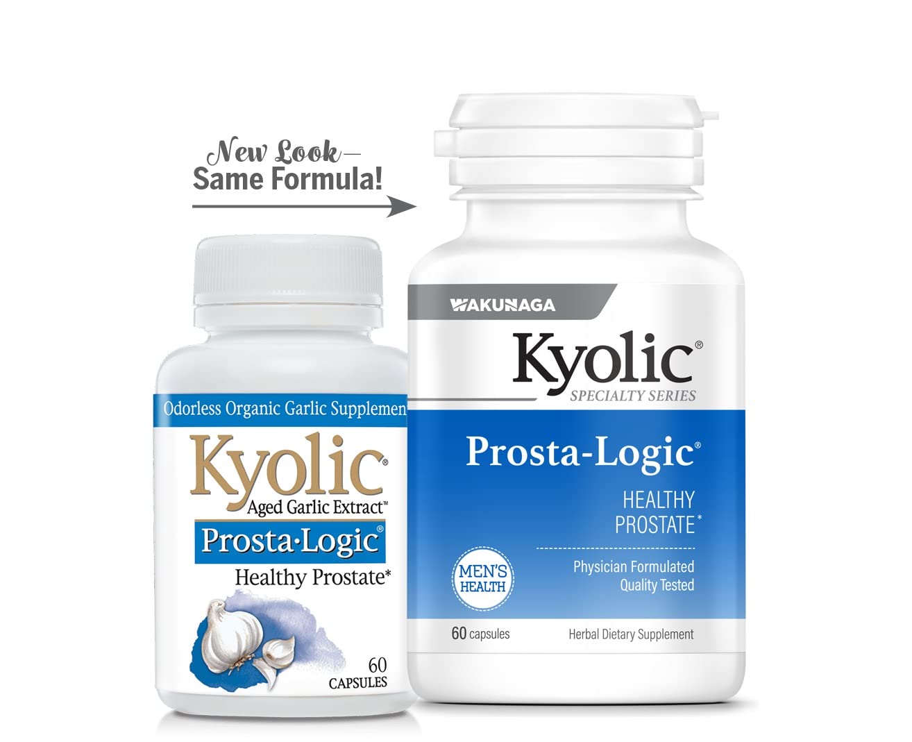 Kyolic Prosta-Logic daily-dose setup with bottle and capsules for routine intake.