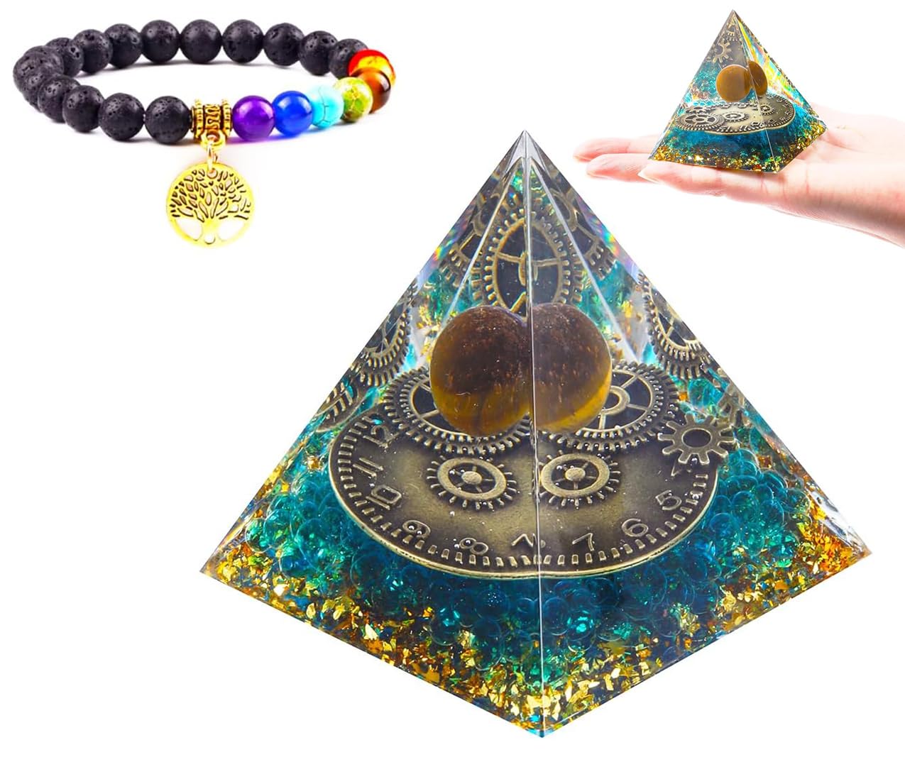 KYTRSTX orgone pyramid with copper and amethyst for calming energy at home