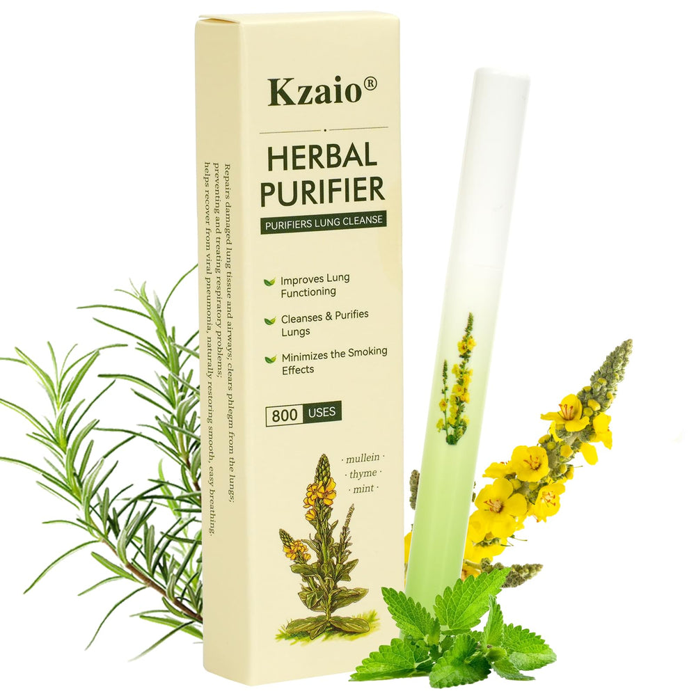 Kzaio herbal diffuser pen closeup with mullein-thyme-mint blend for refreshed breathing