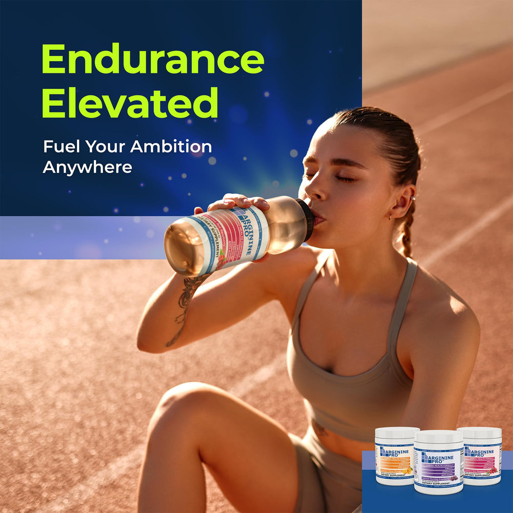 L-Arginine PRO bottle with glass shows convenient daily use