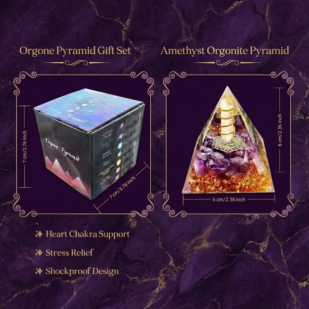 L&amp;A Amethyst Orgonite Pyramid features natural stones with unique variations.