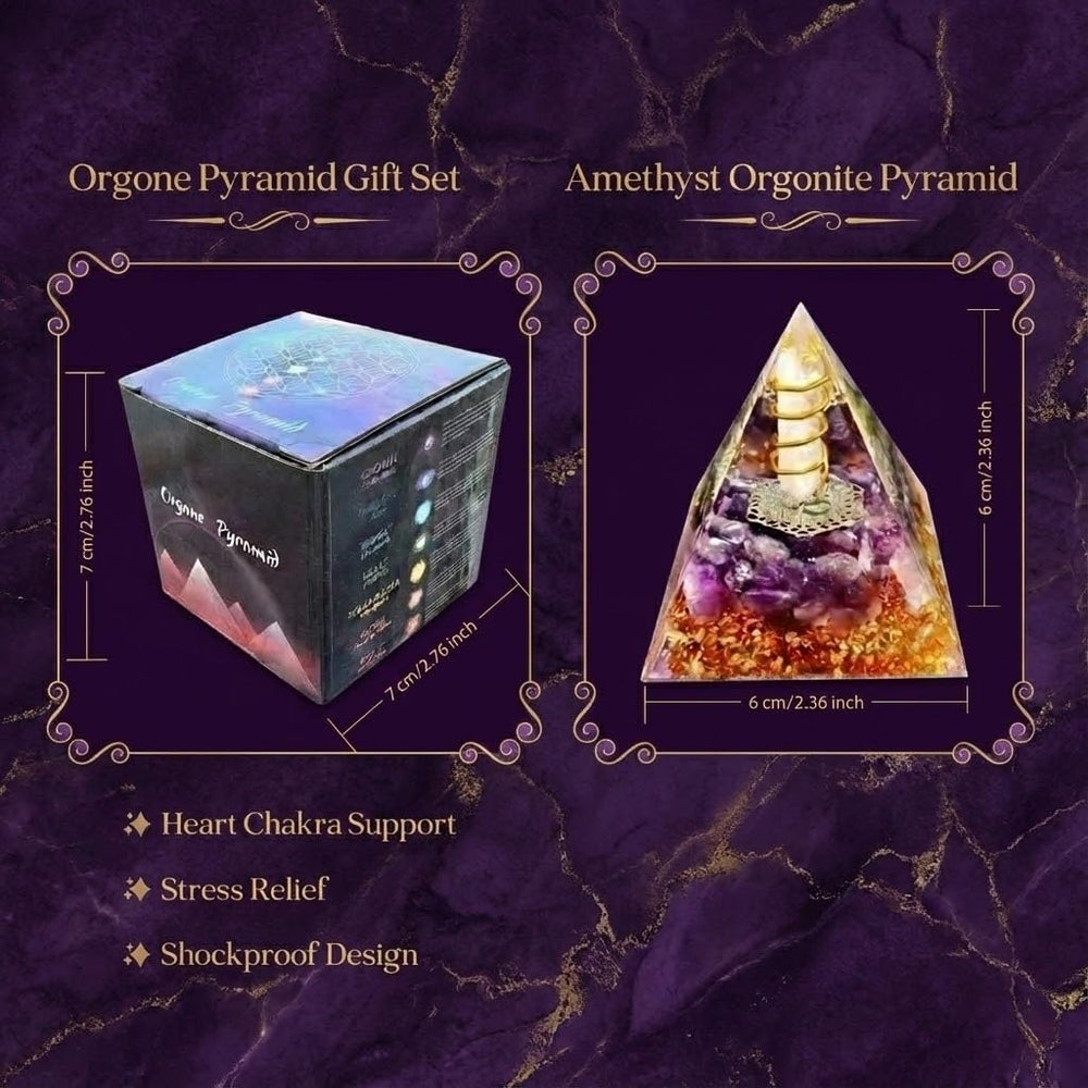 L&amp;A Amethyst Orgonite Pyramid features natural stones with unique variations.