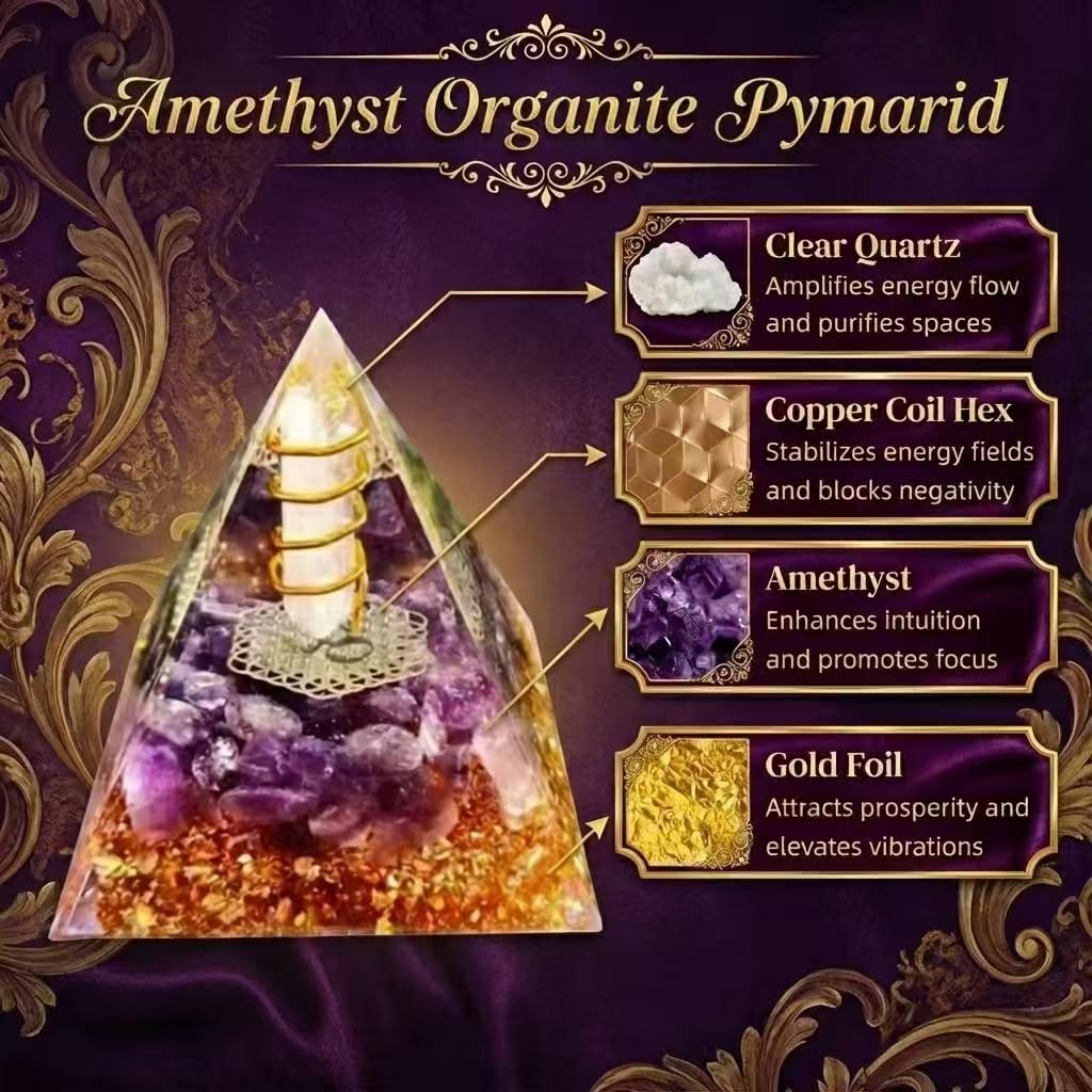 L&amp;A Amethyst Orgonite Pyramid compact design fits neatly on busy desks.