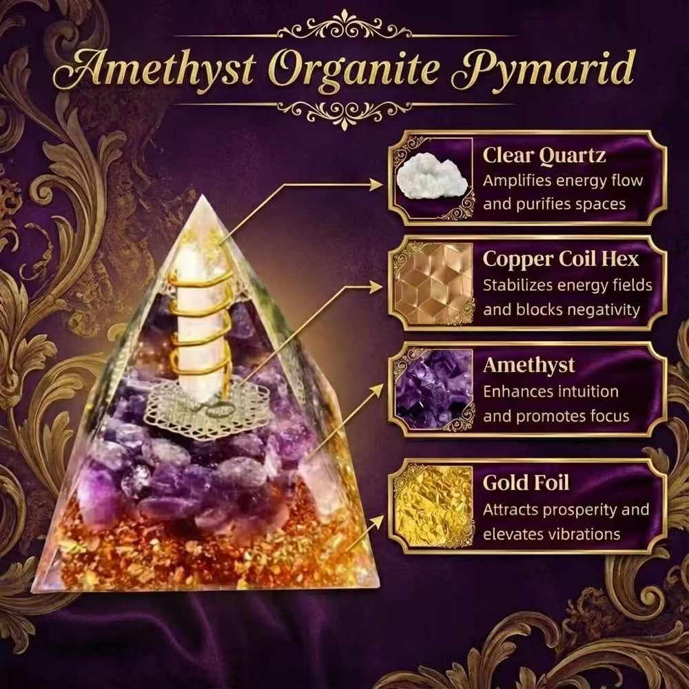 L&amp;A Amethyst Orgonite Pyramid compact design fits neatly on busy desks.