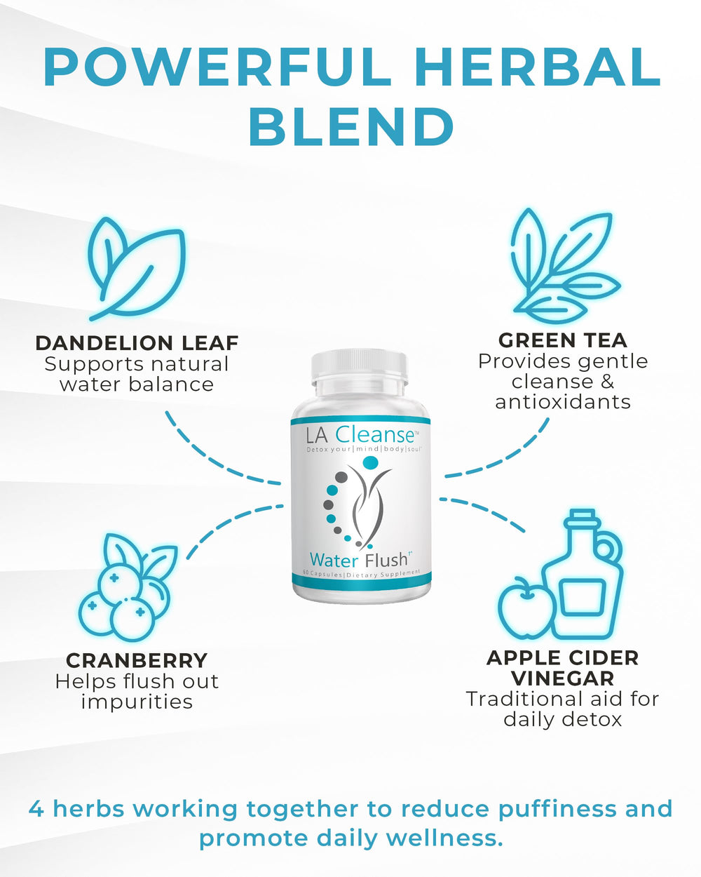 LA Cleanse Water Flush label design shows ingredients for hydration-focused routines
