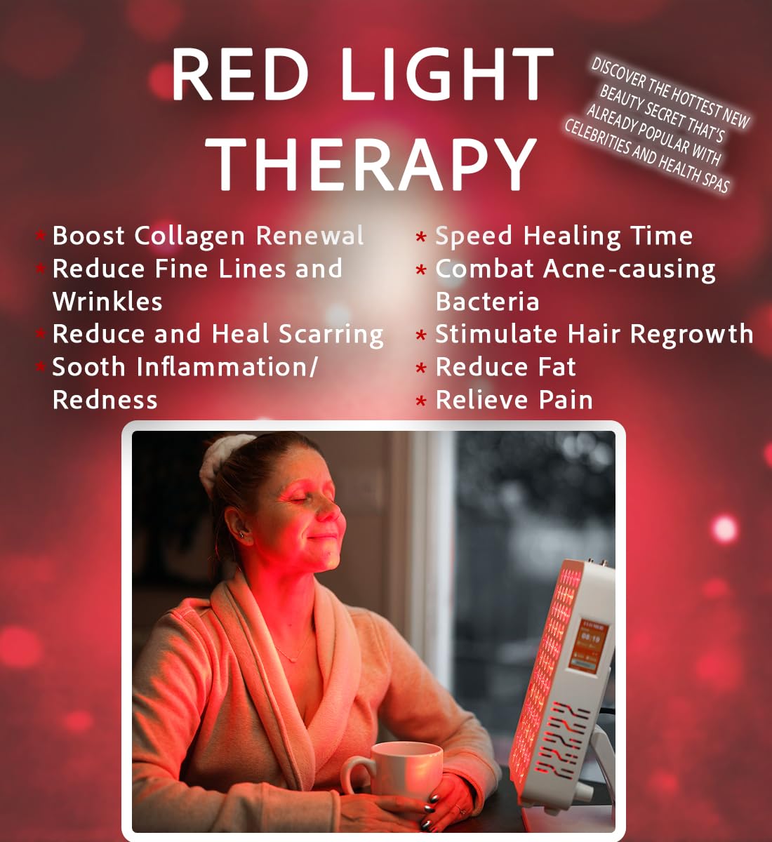 La Lumiere Therapy panel close-up LEDs highlights nine wavelengths for varied light therapy.