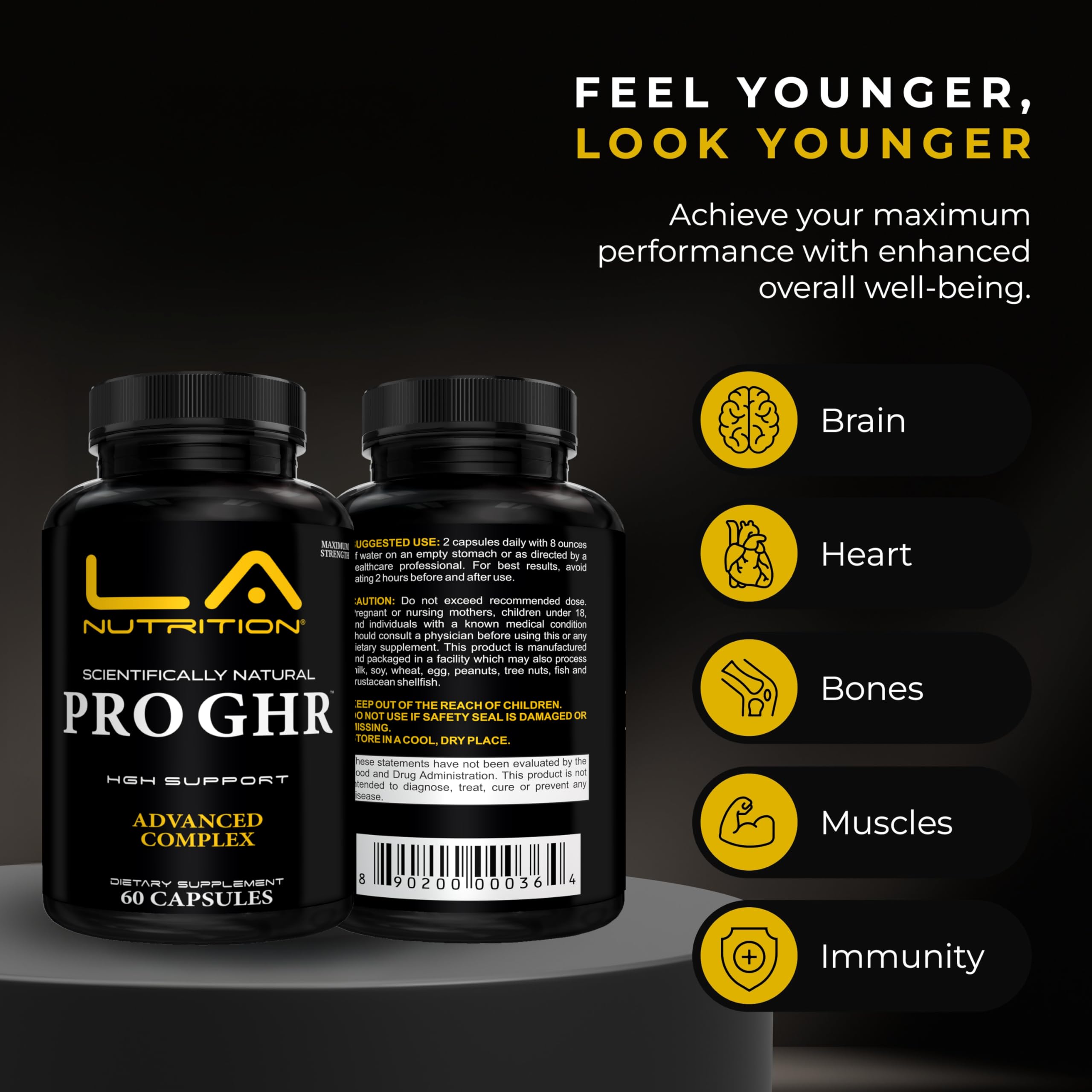 LA Nutrition HGH capsules closeup highlighting amino acids for performance and recovery.