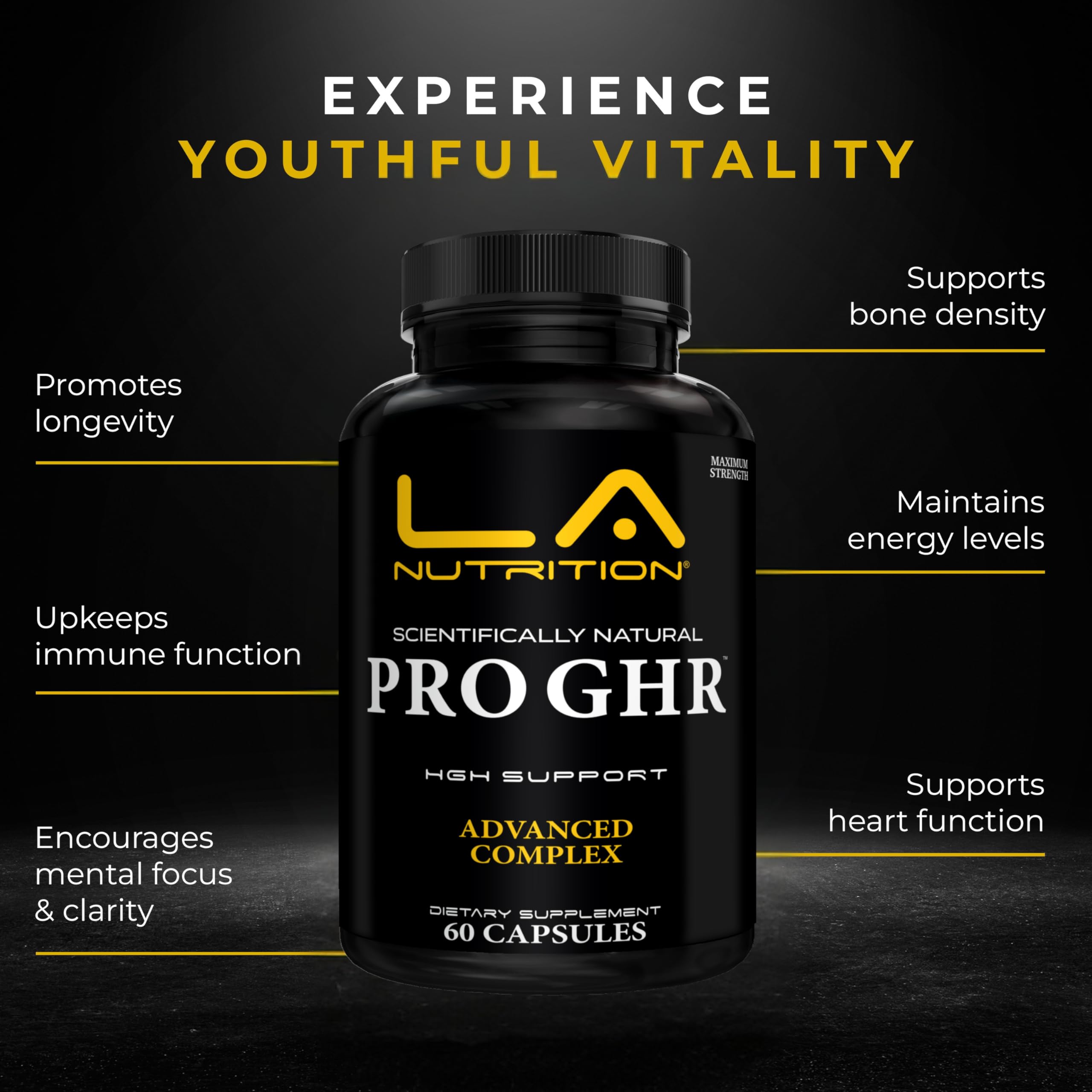 LA Nutrition HGH on workout setup showing capsules during training.