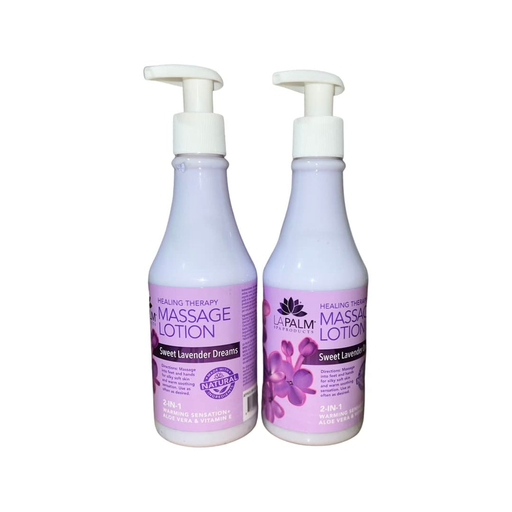 La Palm Healing Therapy Lavender Dreams 2-pack bottle for soothing massage and soft, healthy skin.