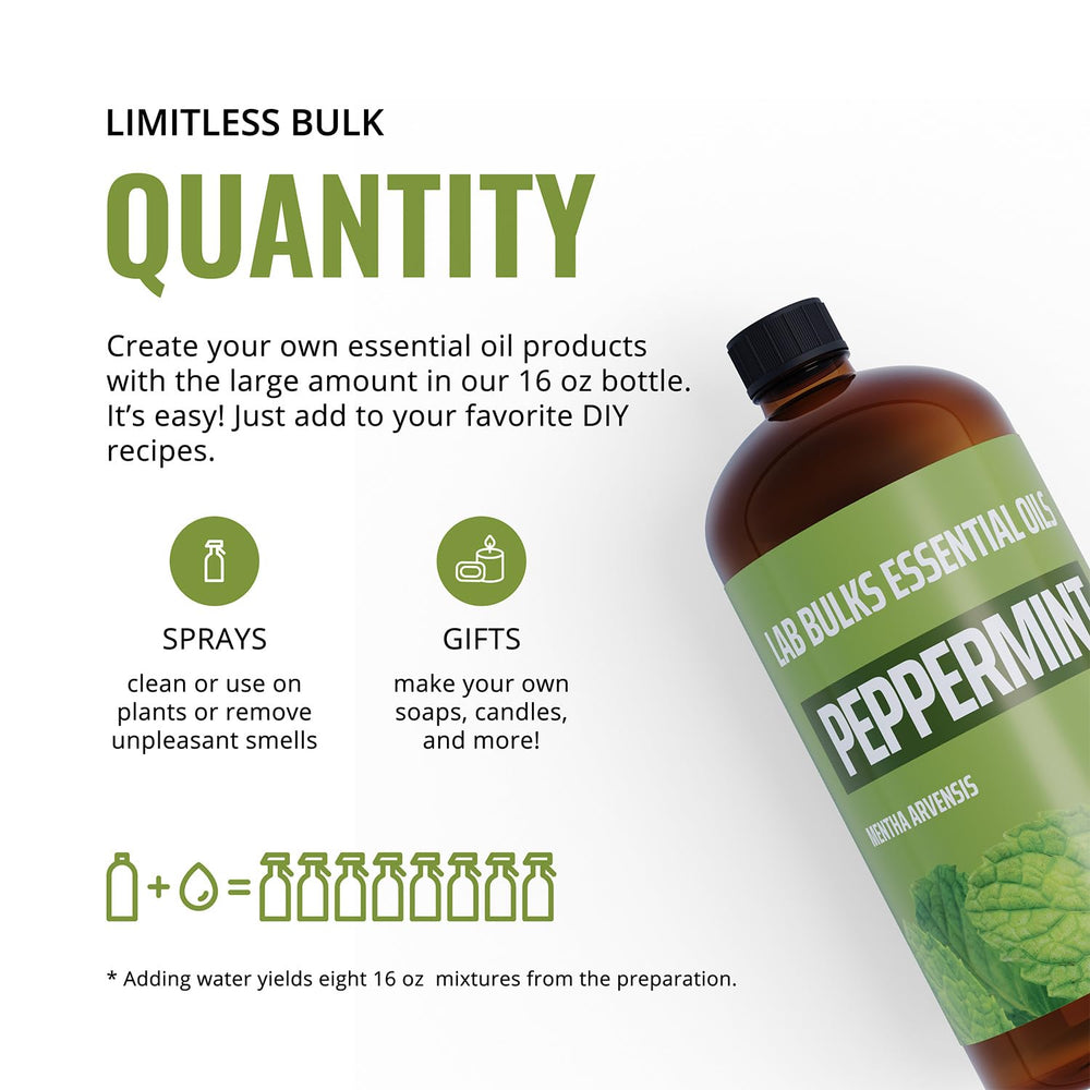 Peppermint oil bottle for bath bombs and spa-style routines.