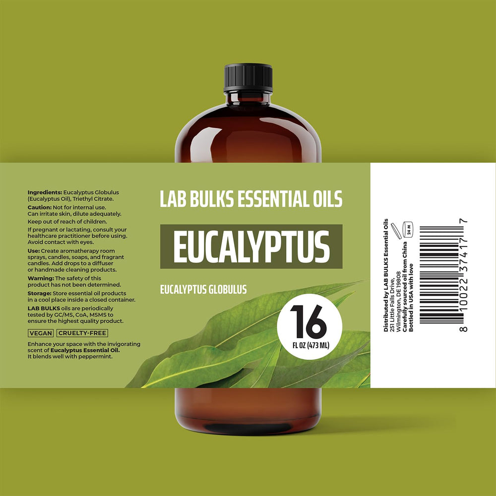 Lab Bulks Eucalyptus Oil diffuser-blend bottle used to refresh room ambience.