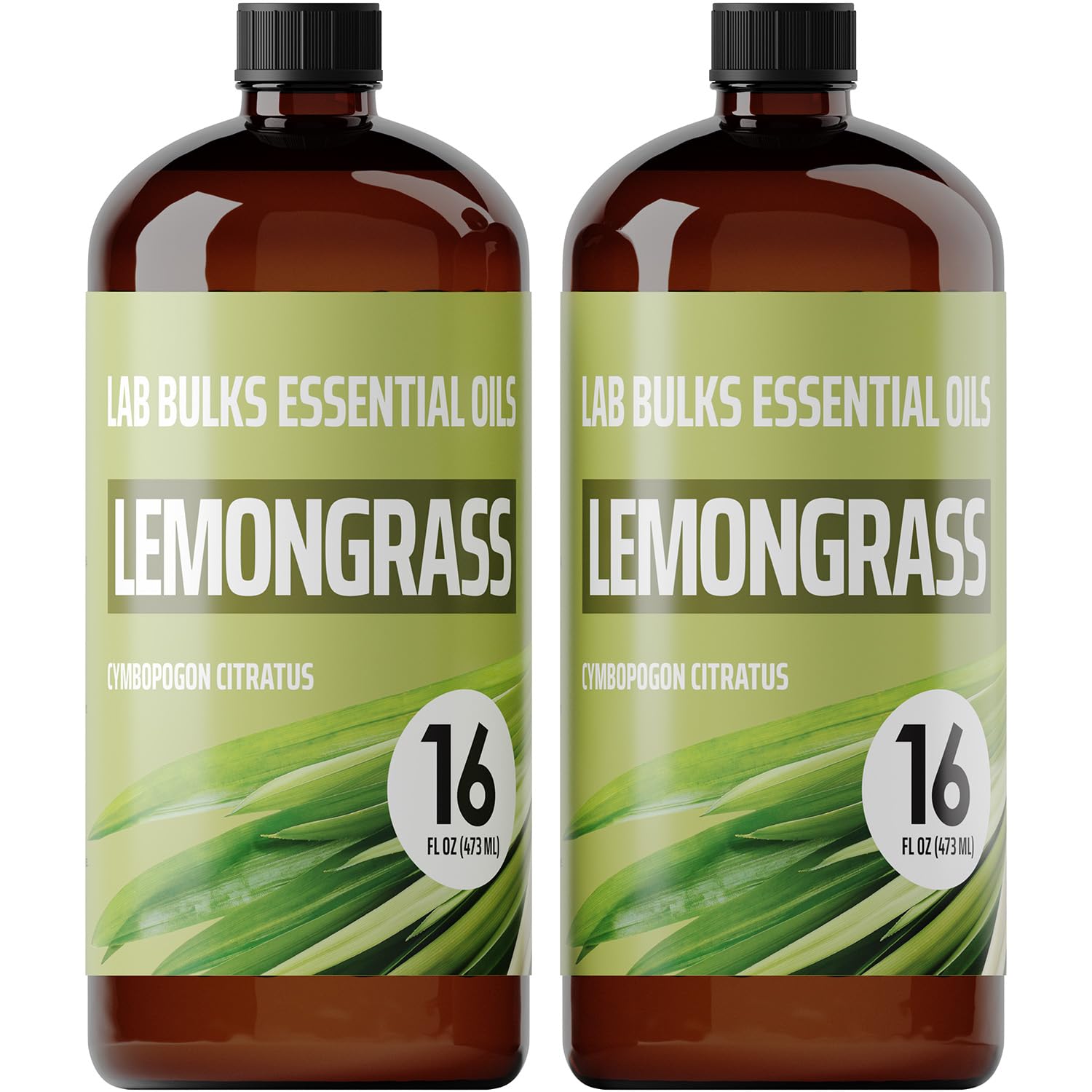Lab Bulks Lemongrass Oil twin 16 oz amber bottles ready for diffusers