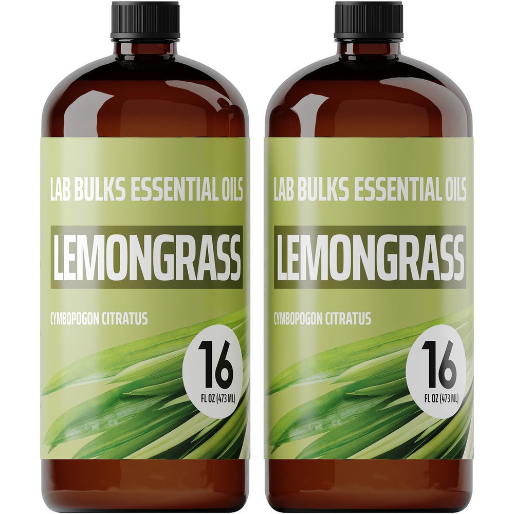 Lab Bulks Lemongrass Oil twin 16 oz amber bottles ready for diffusers