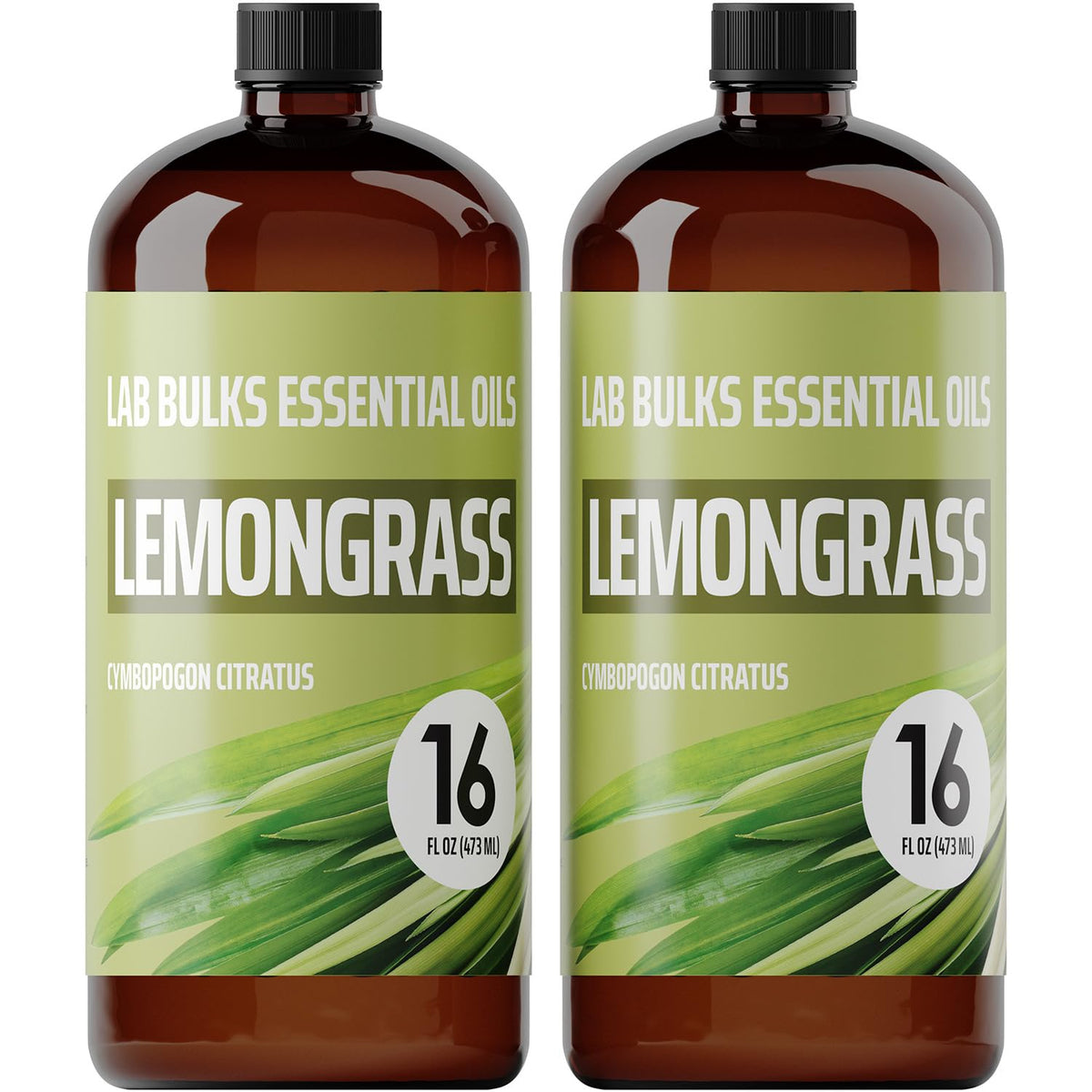 Lab Bulks Lemongrass Oil twin 16 oz amber bottles ready for diffusers