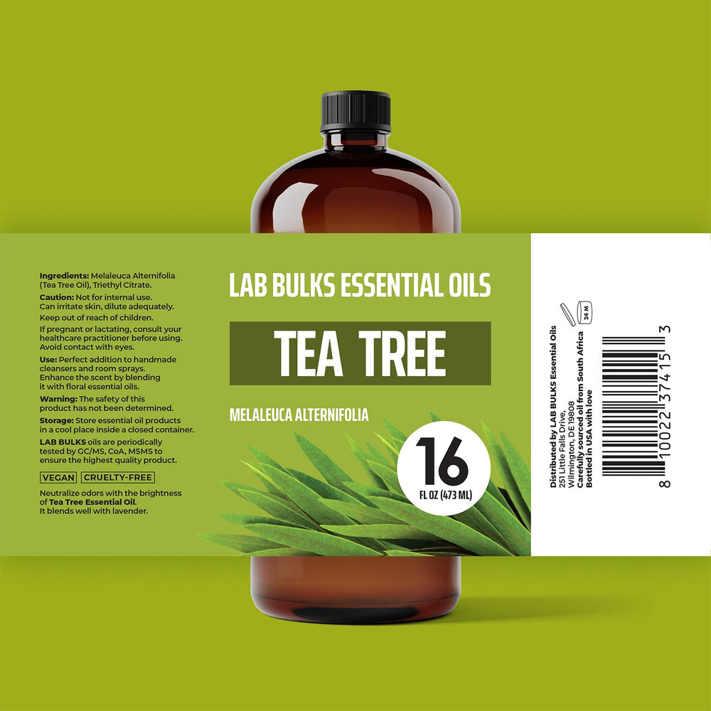 Lab Bulks Tea Tree Oil bottle beside a diffuser for refreshing spaces