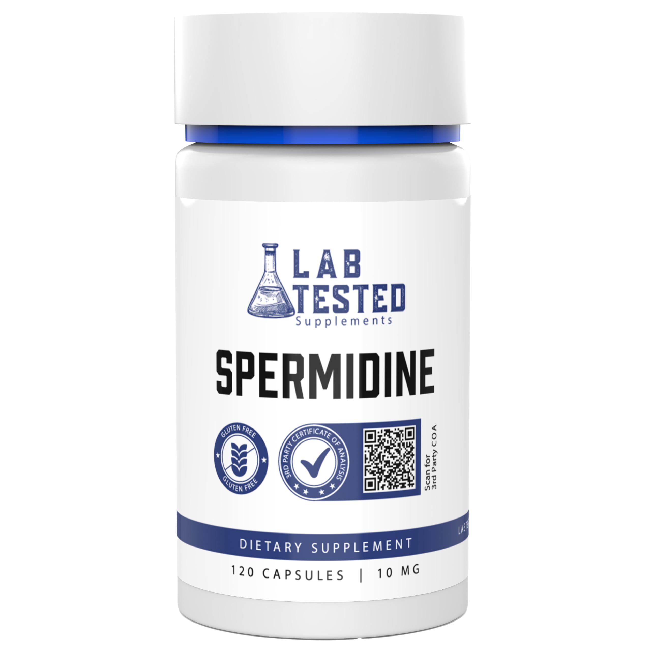 Lab Tested Supplements Spermidine 3HCL bottle pour supports convenient daily dosing