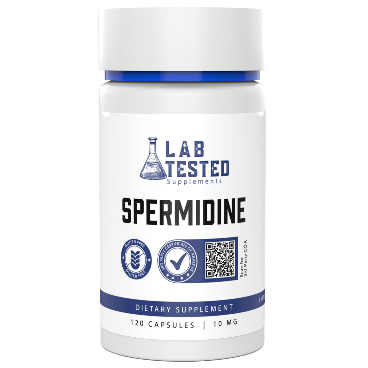 Lab Tested Supplements Spermidine 3HCL bottle pour supports convenient daily dosing