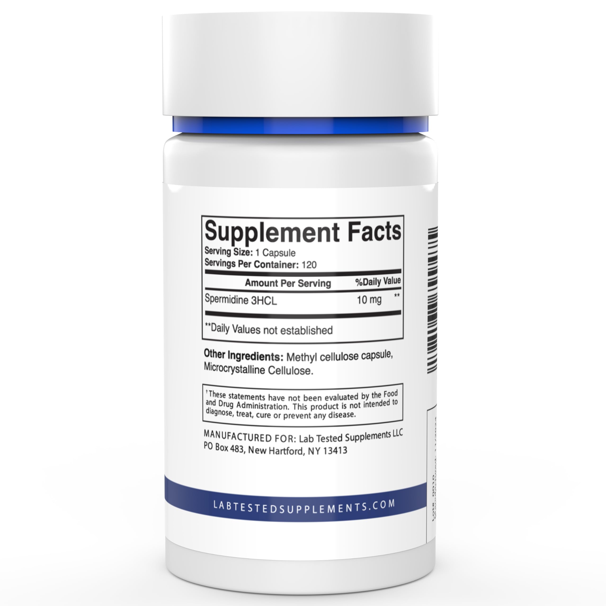 Lab Tested Supplements Spermidine 3HCL capsules close-up showing consistent capsules