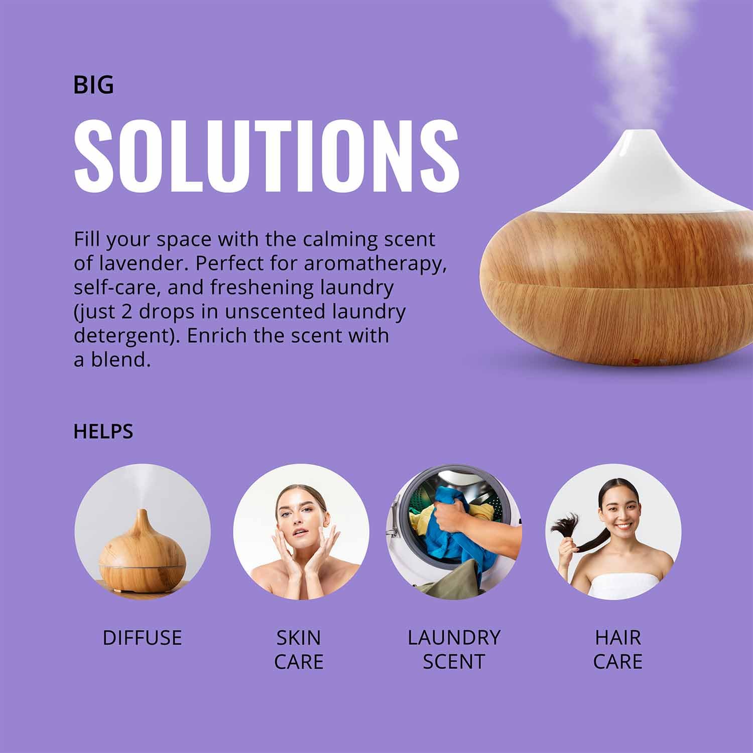 Labbulks Lavender Oil in diffuser setup, suggesting long-lasting fragrance for living spaces.