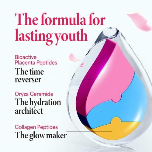 Collagen peptides tablet detail emphasizing hair, nails, and skin support.