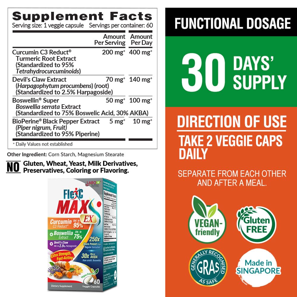 LABO Nutrition FlexC MAX EX bottle back label with ingredients details