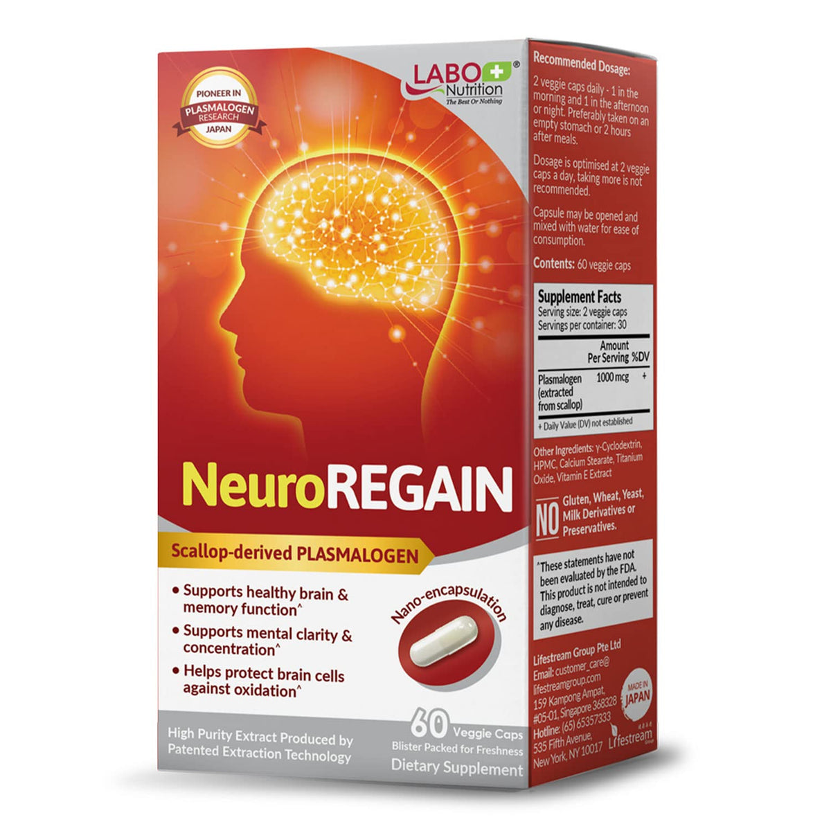 LABO Nutrition NeuroREGAIN bottle front view for daily brain support