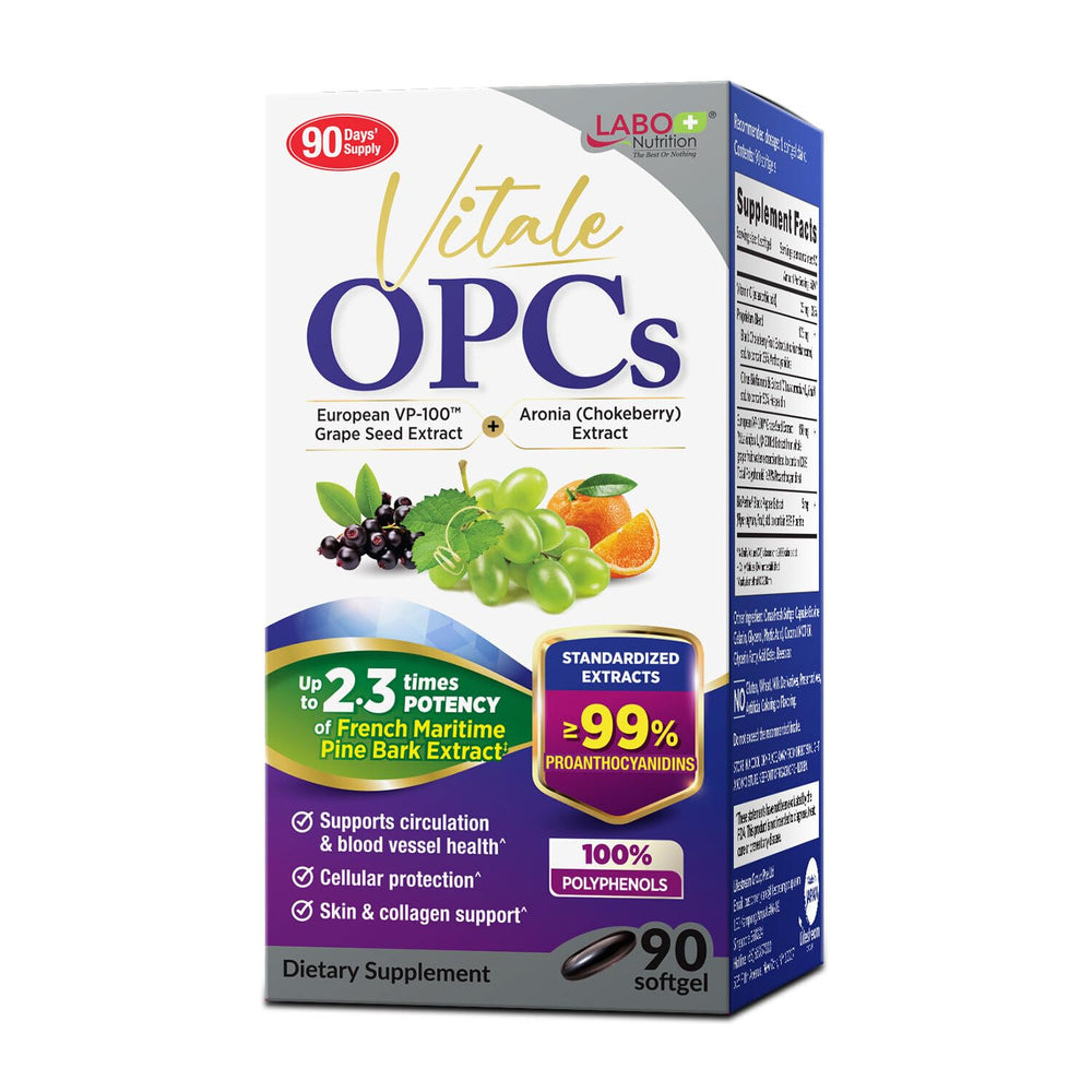 LABO Nutrition Vitale OPCs bottle front showing premium grape seed extract for antioxidant support.