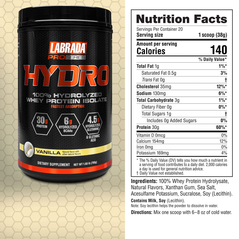 Shaker bottle with Labrada Hydro vanilla shake during workout