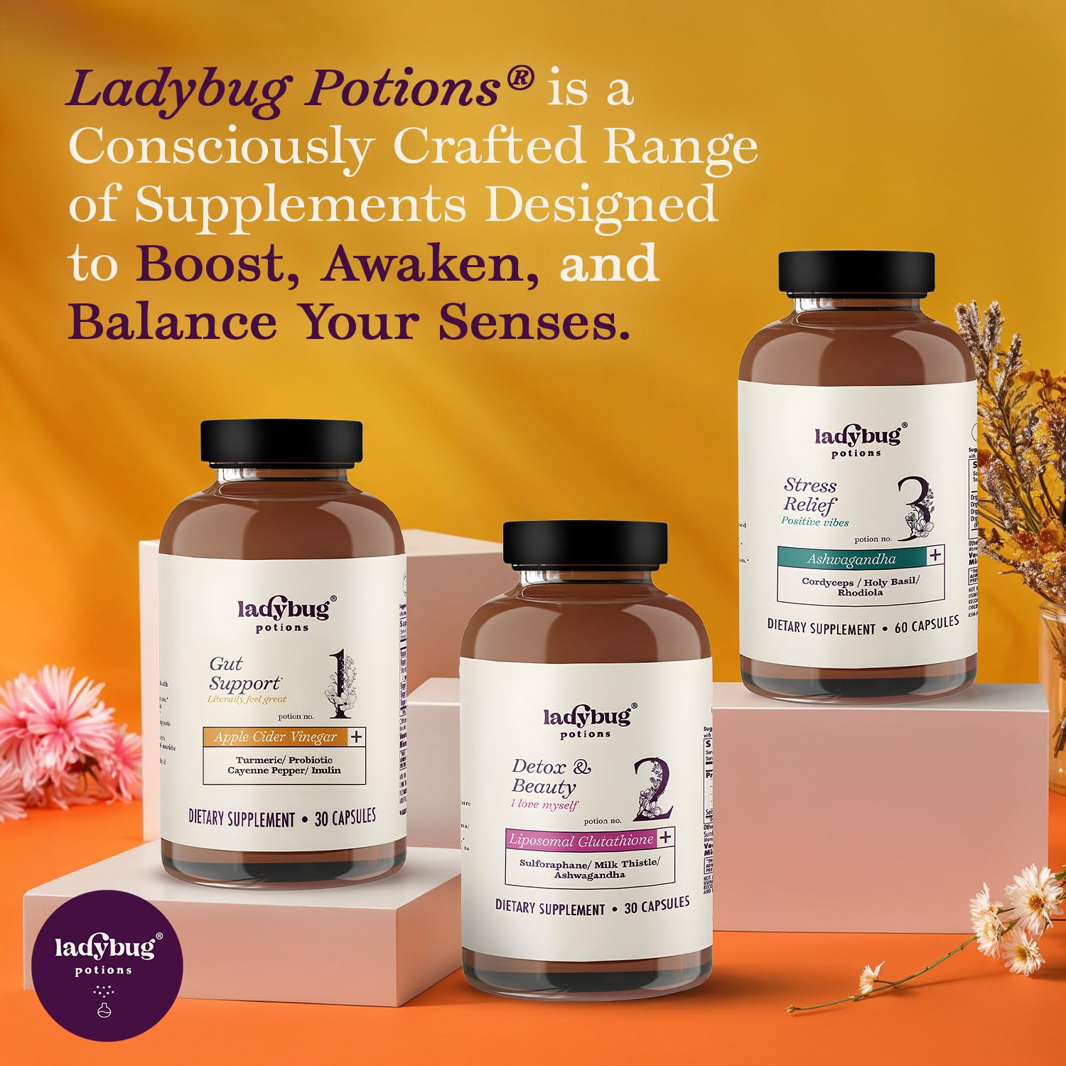 Ladybug Potions product label and bottle scene with clean ingredients