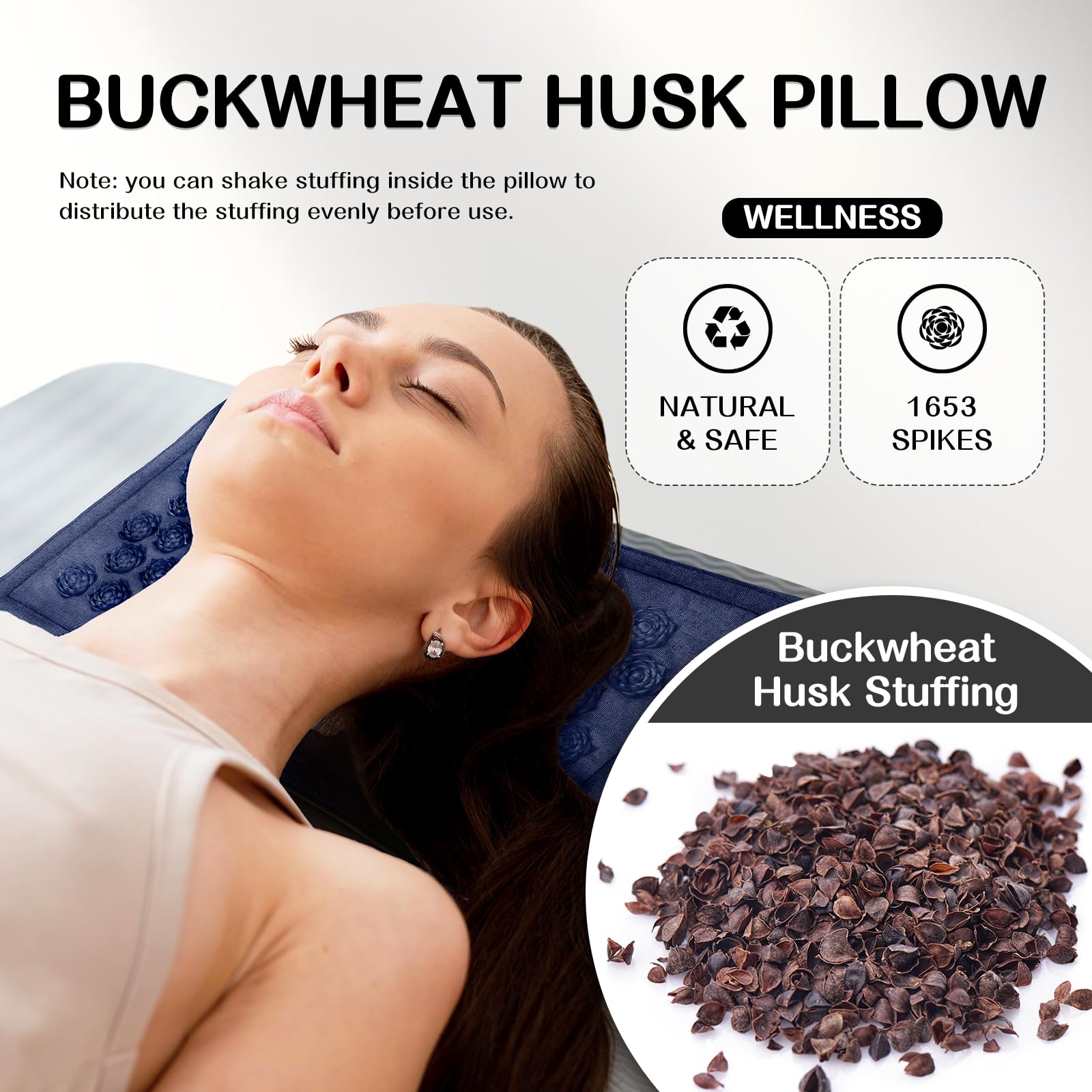LadyRosian buckwheat pillow closeup demonstrates flexible neck support.