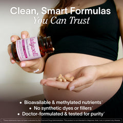 Ladywell Prenatal DHA softgels highlight omega support for fetal brain development.