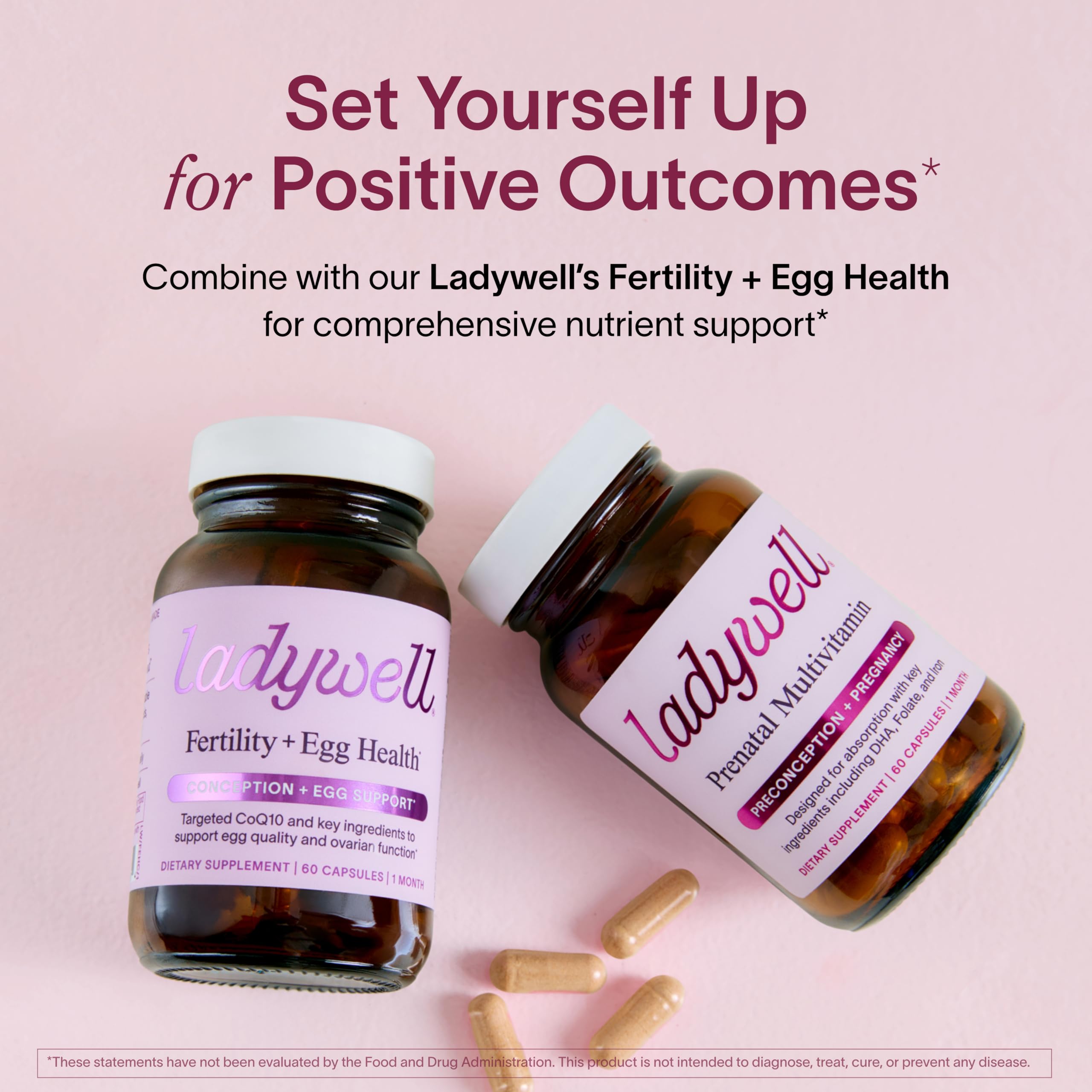 Ladywell Prenatal iron tablets closeup emphasizes essential mineral support.