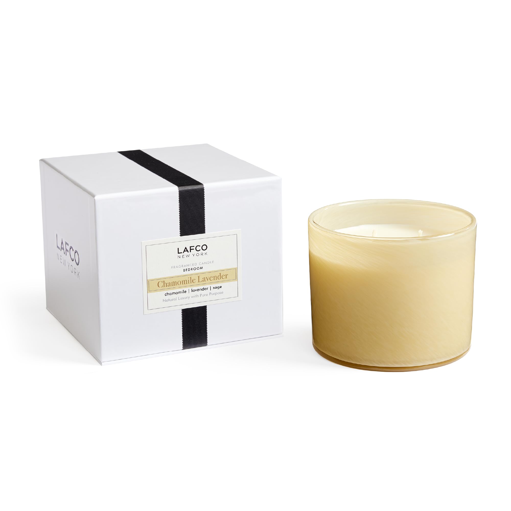 LAFCO New York Chamomile Lavender 3-Wick candle casts a balanced glow for enhanced ambiance