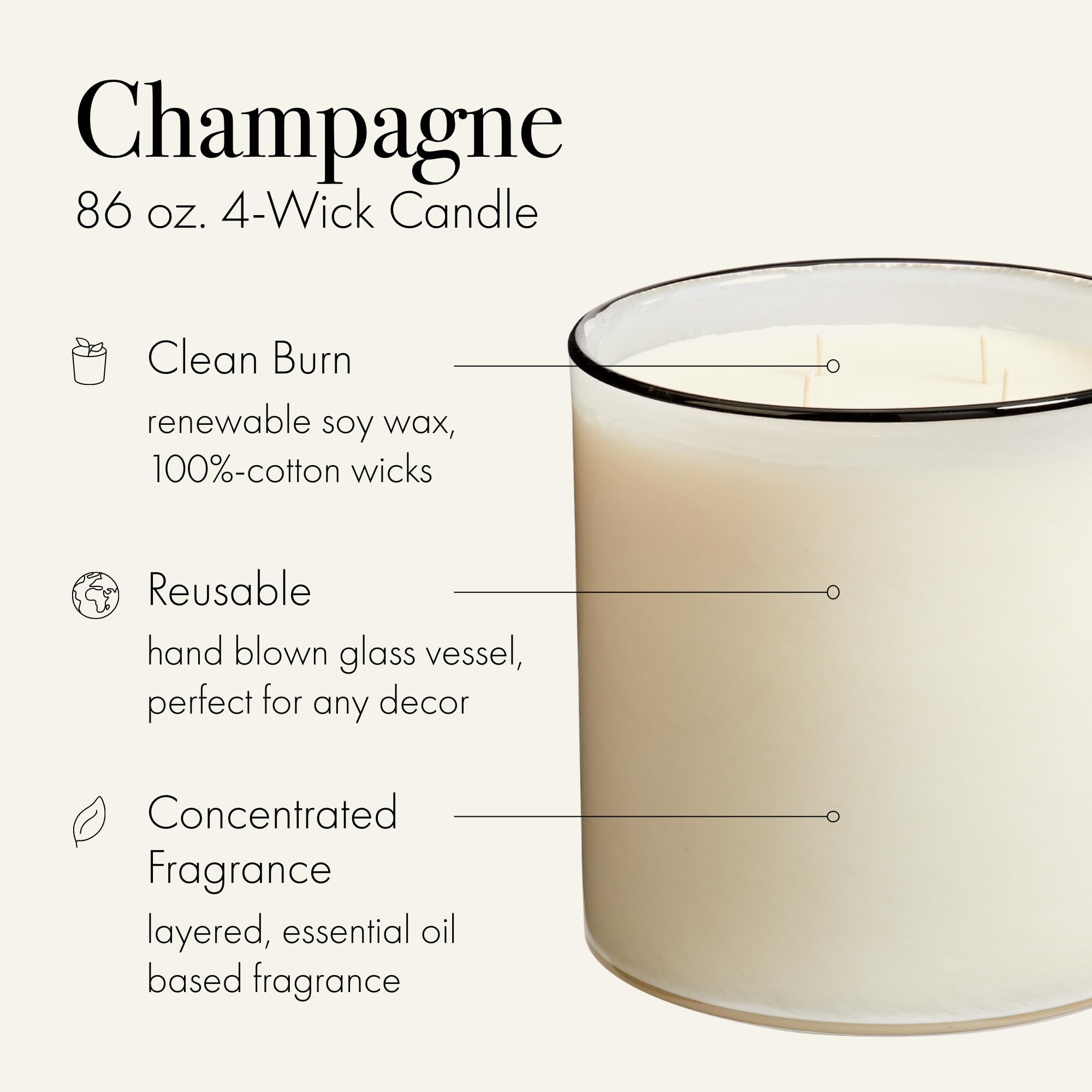 LAFCO New York Champagne candle jar with embossed label adds luxury to living spaces