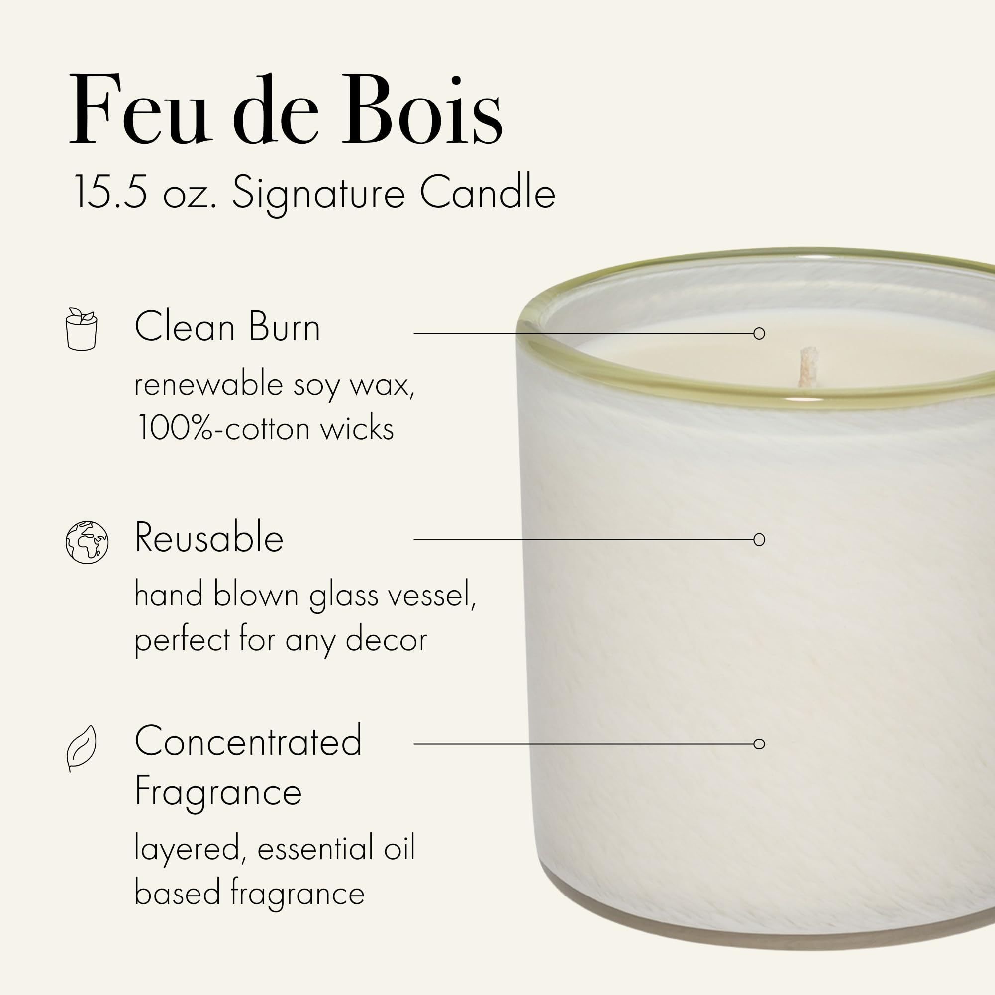 LAFCO New York Feu de Bois hand blown glass vessel adds decor friendly sophistication.