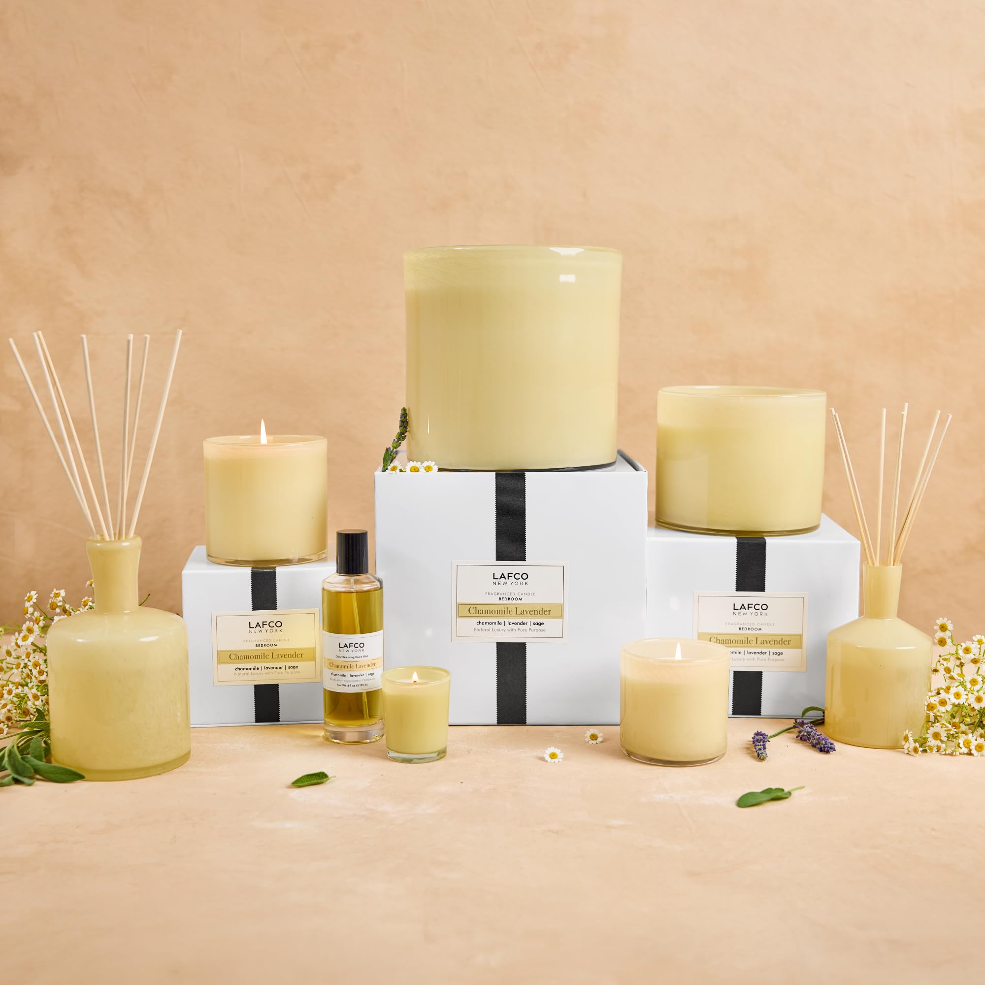 86 oz candle size shown beside room setup for scale and style.