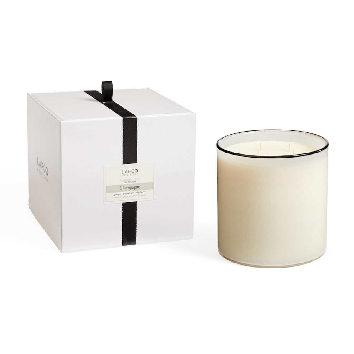LAFCO New York Luxe Champagne 4-wick candle in glass vessel enhances ambiance