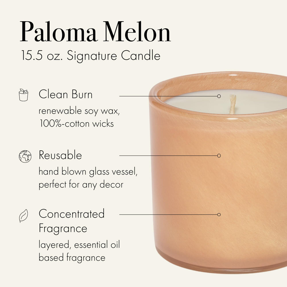 LAFCO New York Paloma Melon 15.5oz candle shows long-lasting burn for extended fragrance.