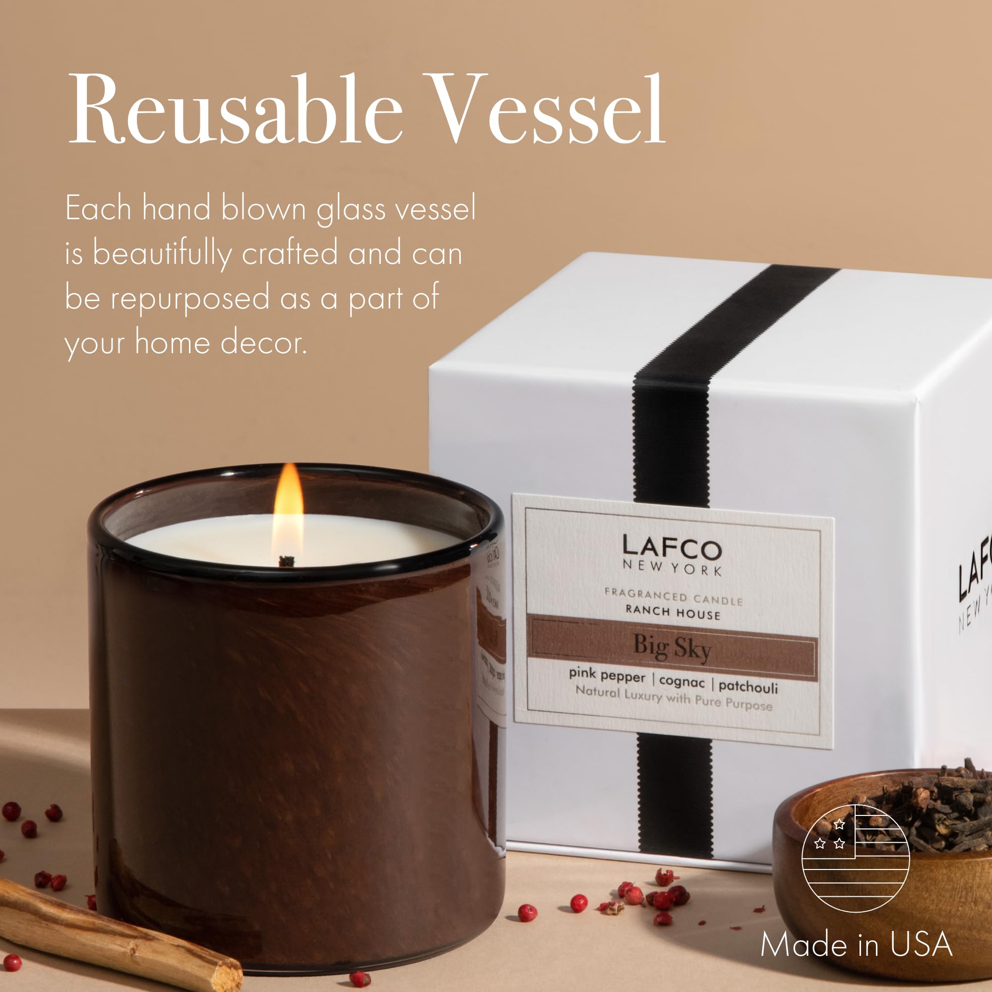LAFCO New York Signature Big Sky candle on decor to elevate room mood.
