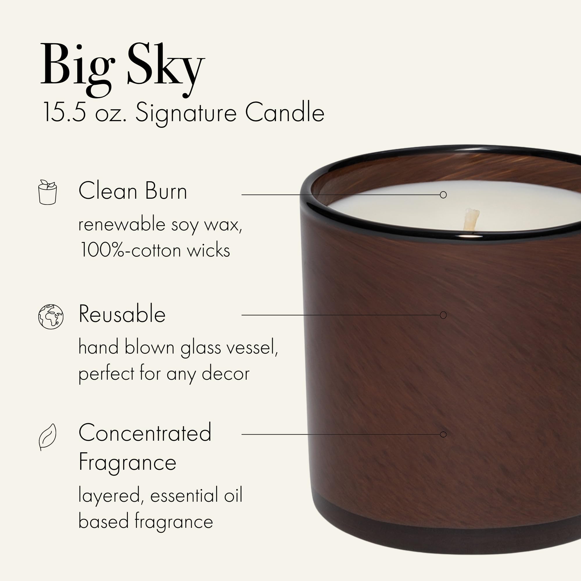 LAFCO New York Signature Big Sky hand-blown glass vessel enhances reusable decor.