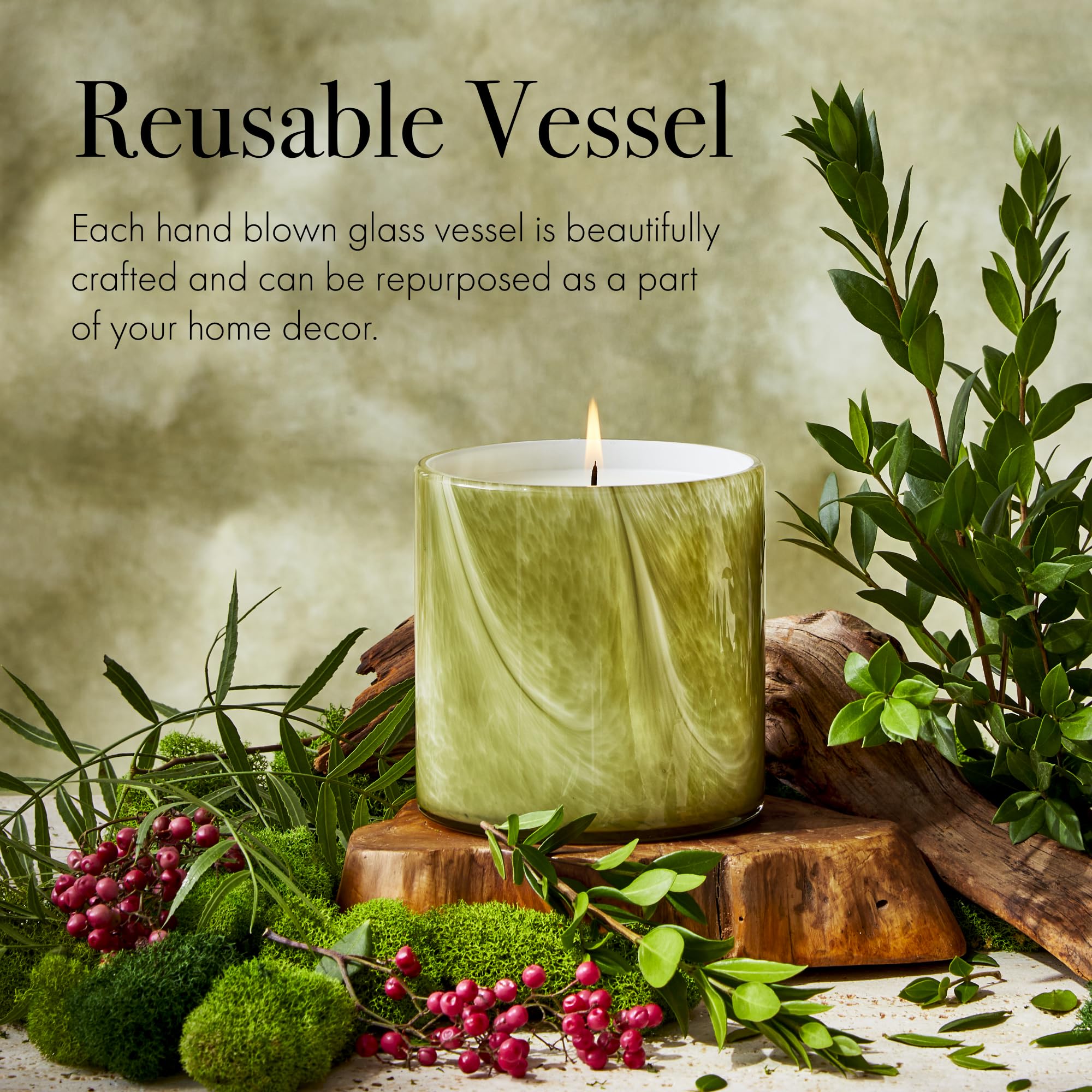 LAFCO Andean Myrtle burn-time info visual, highlighting a long-lasting fragrance experience.