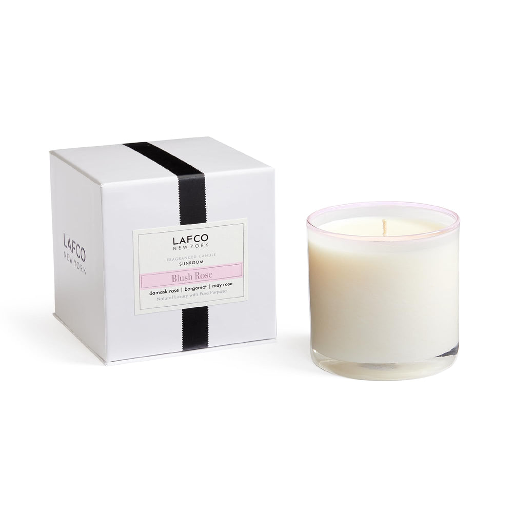 LAFCO New York Signature Candle Blush Rose close-up of the hand-blown glass vessel