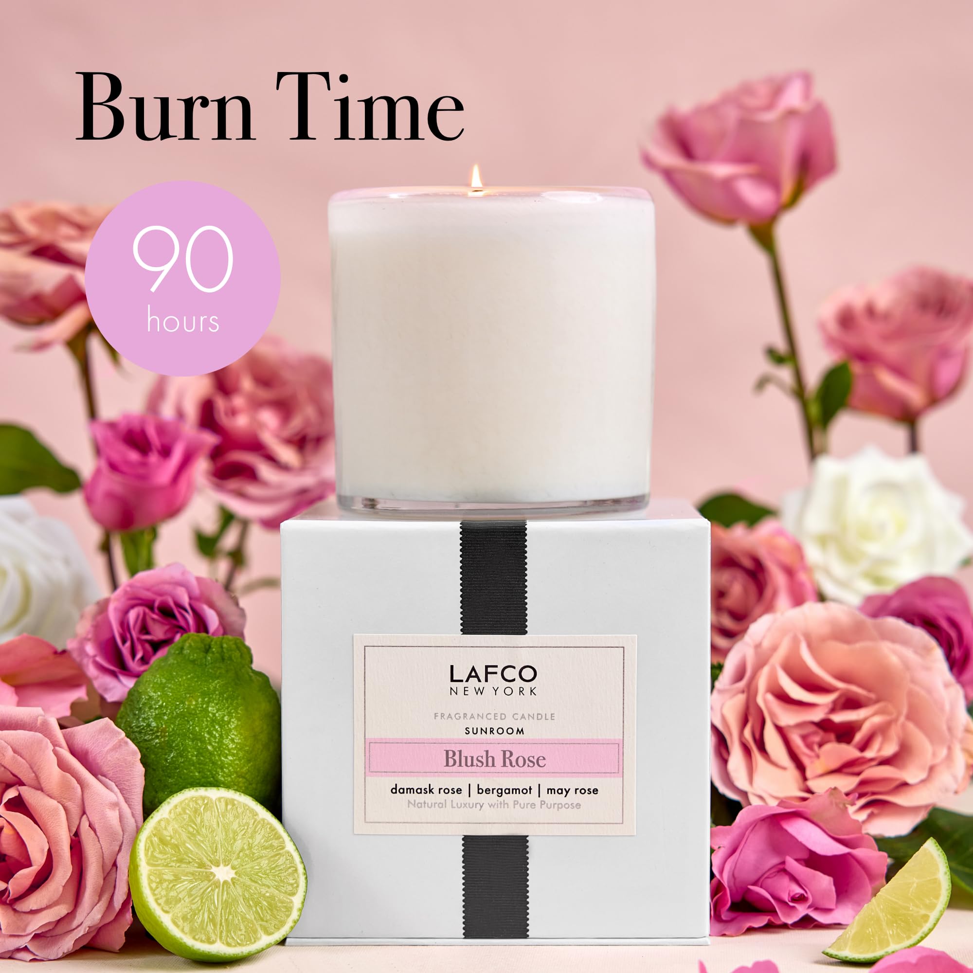LAFCO New York Signature Candle Blush Rose reusable glass vessel as chic decor