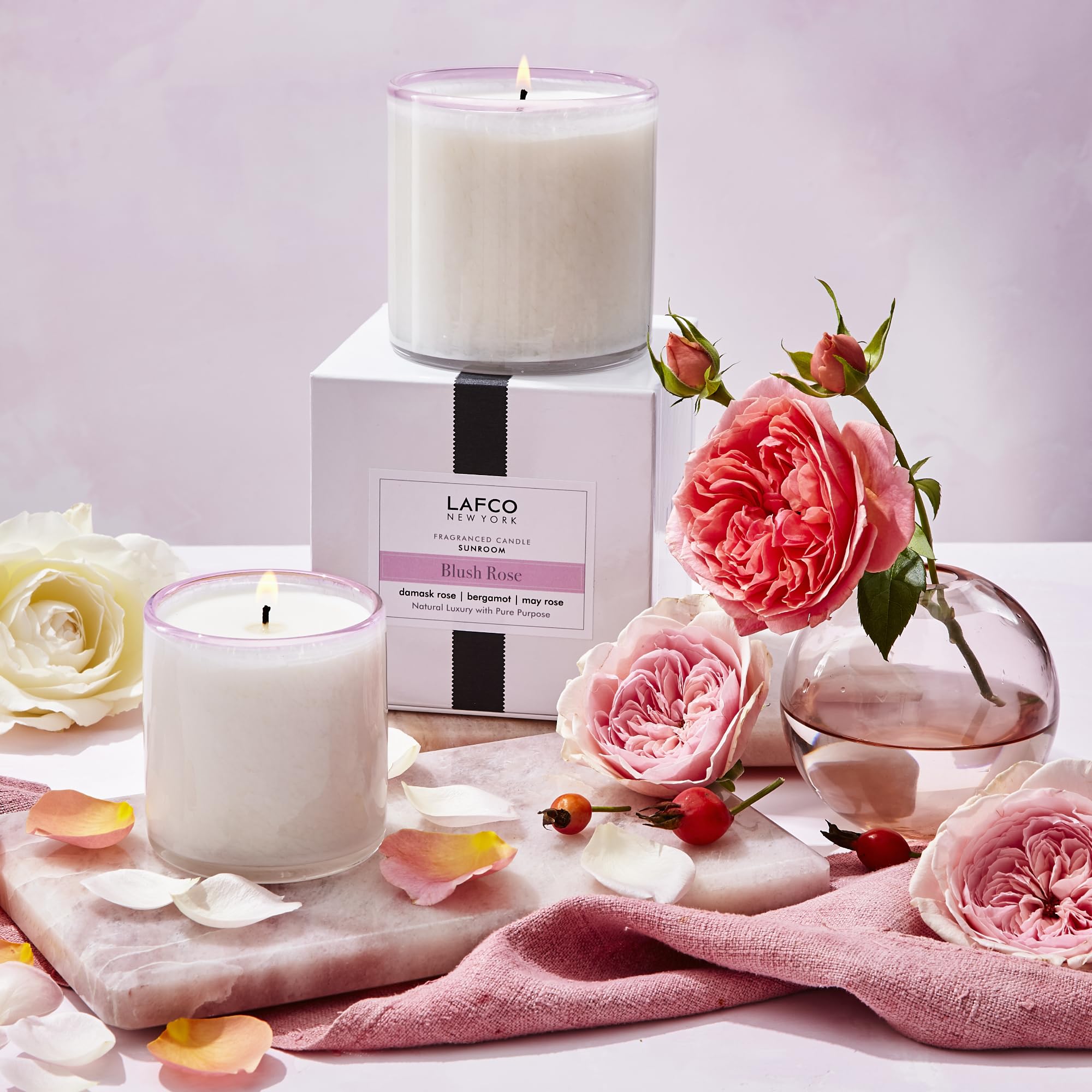 LAFCO New York Signature Candle Blush Rose handcrafted USA-made vessel and label