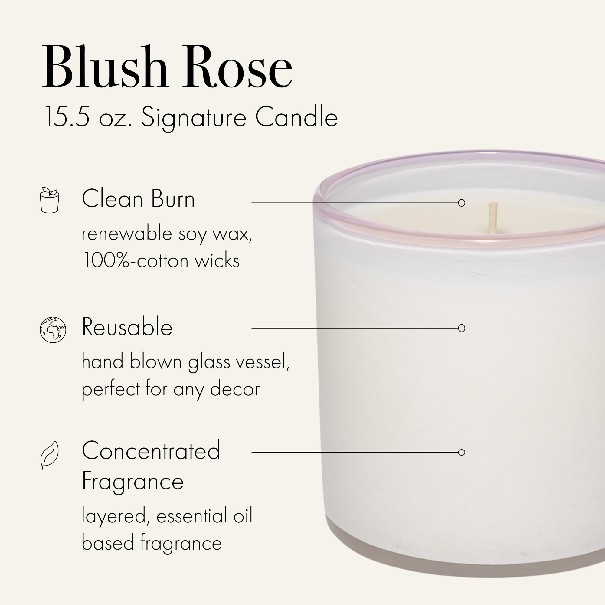 LAFCO New York Signature Candle Blush Rose wax burn demonstrates slow, even fragrance release
