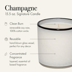 LAFCO New York Signature Champagne candle lit to evoke festive brightness and aroma.